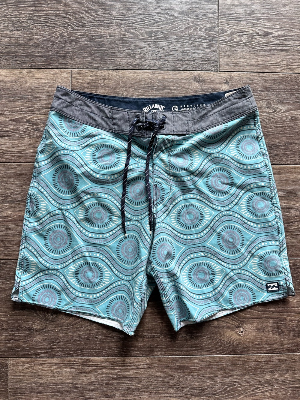 Billabong Men’s Teal Wave Pattern Swim Trunks size 30
